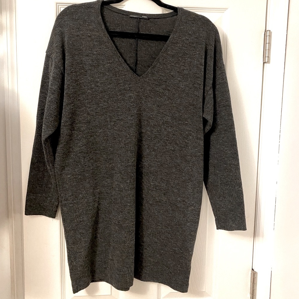 Zara V Neck Sweater Dress Grey